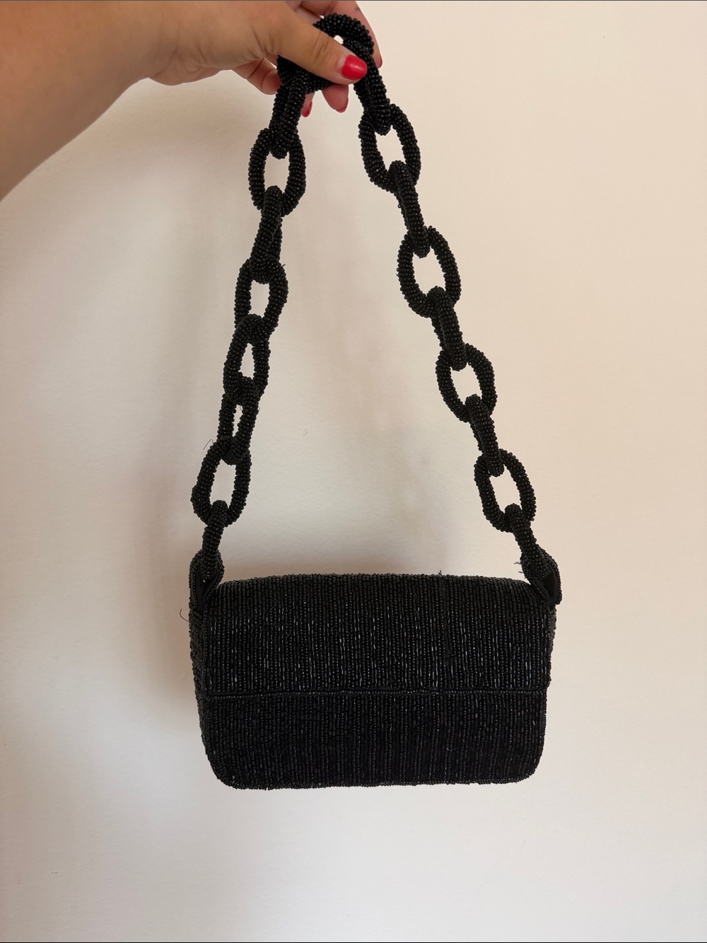 Maeve Black Beaded Chain-Handle Shoulder Bag